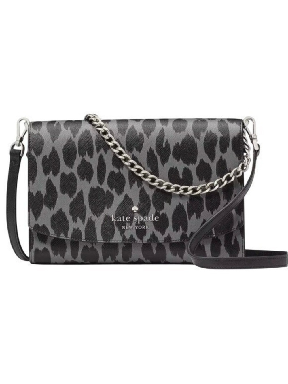 Kate Spade Convertible Crossbody Bag Black Animal Print Faux Saffiano Leather